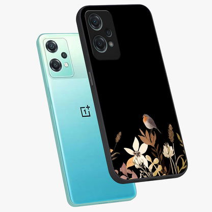 Quiet Garden Tune Glass Case for 1+Nord Ce 2 Lite angled mockup showcasing glossy finish and soft pastel tones