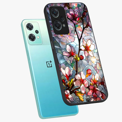 Radiant Bloom Glow Glass Case for 1+Nord Ce 2 Lite angled mockup showcasing glossy finish and luminous detailing