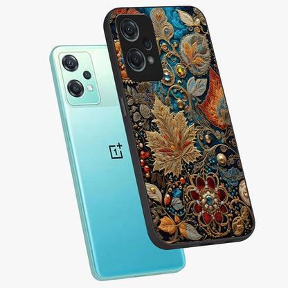 Royal Jewel Garden Glass Case for 1+Nord Ce 2 Lite angled mockup showcasing glossy finish and rich vibrant tones