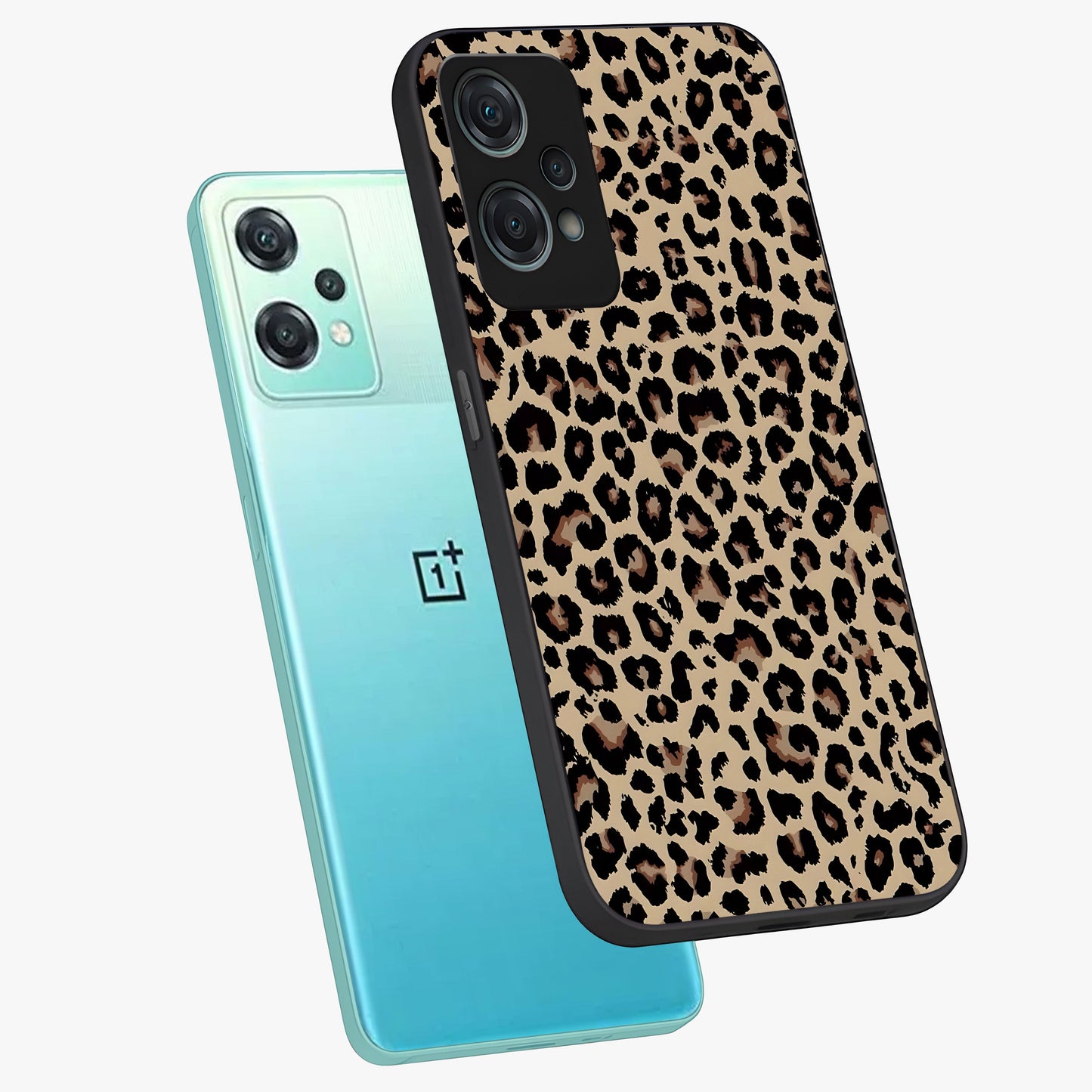 Savage Chic Pattern Glass Case for 1+Nord Ce 2 Lite angled mockup showcasing glossy finish and modern graphic detailing