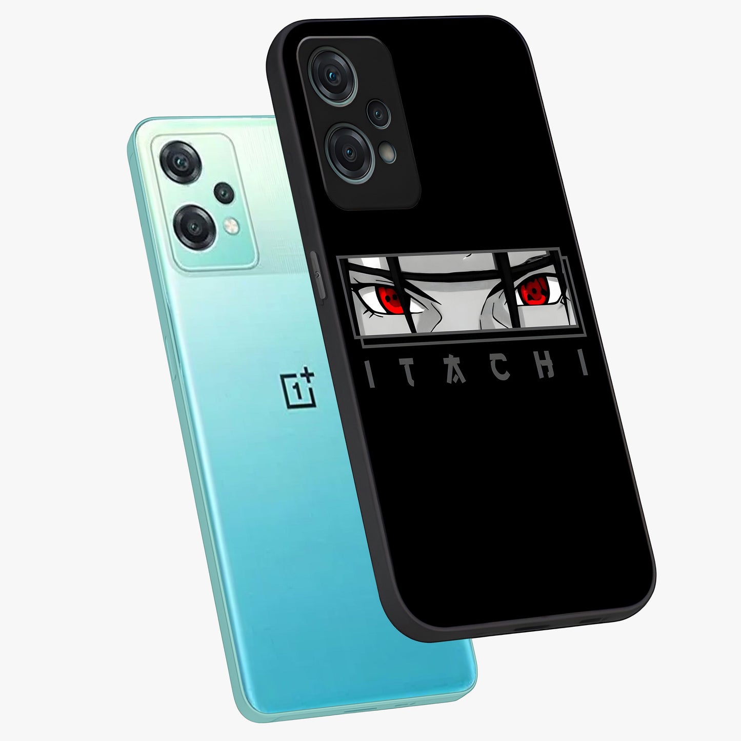 Scarlet Gaze Dominance Glass Case for 1+Nord Ce 2 Lite angled mockup showcasing glossy finish and bold scarlet tones