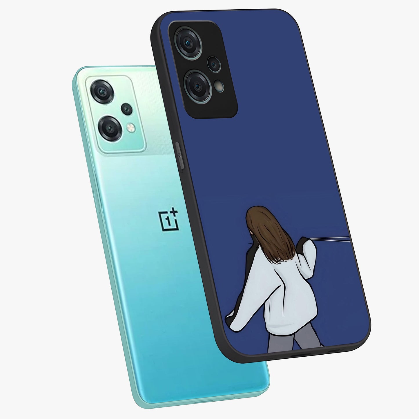 Silent Distance Love Glass Case for 1+Nord Ce 2 Lite angled mockup showcasing glossy glass finish and subtle aesthetic detailing