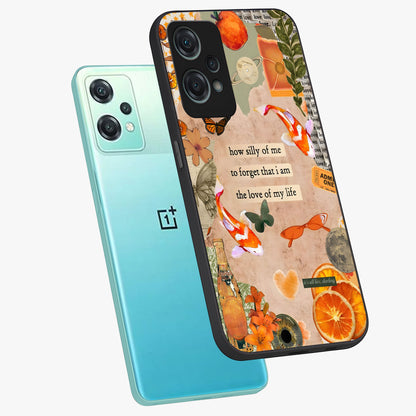Soft Chaos Aesthetic Glass Case for 1+Nord Ce 2 Lite angled mockup showcasing glossy glass finish and blended gradient detailing