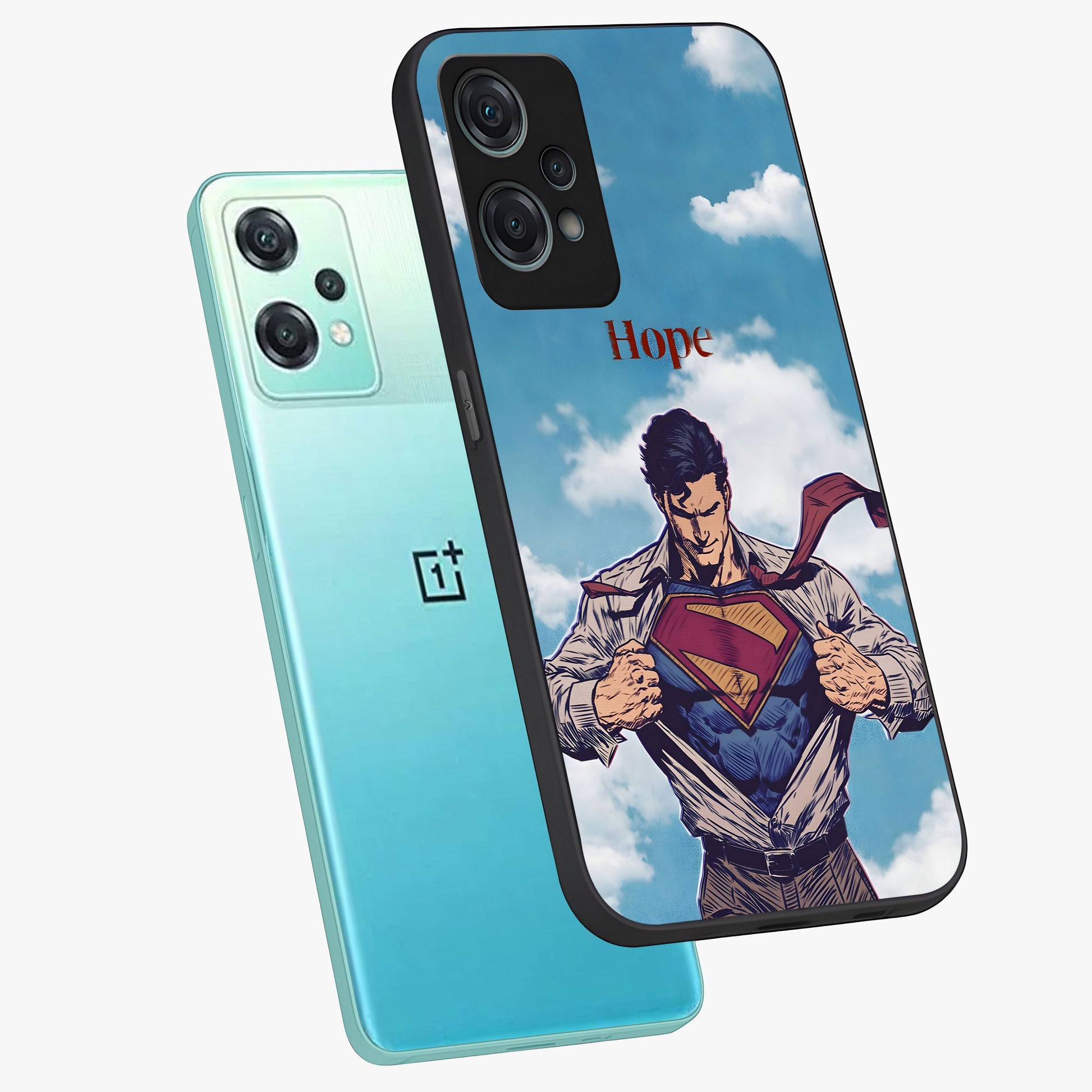 Symbol of Hope Glass Case for 1+Nord Ce 2 Lite angled mockup showcasing glossy finish and uplifting design tones