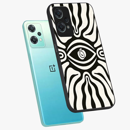 Trancewave Illusion Art Glass Case for 1+Nord Ce 2 Lite angled mockup showcasing glossy finish and psychedelic detailing