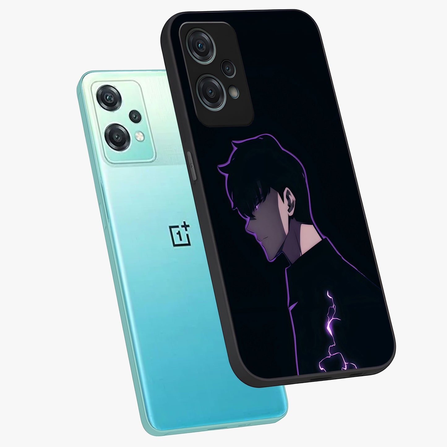 Void Lightning Phantom Glass Case for 1+Nord Ce 2 Lite angled mockup showcasing glossy finish and high contrast detailing