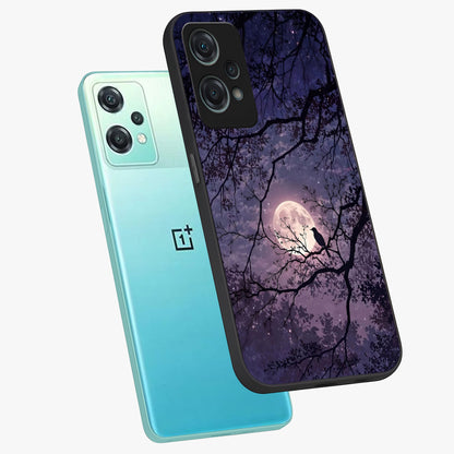 Whispering Moon Silence Glass Case for 1+Nord Ce 2 Lite angled mockup showcasing glossy finish and subtle celestial detailing