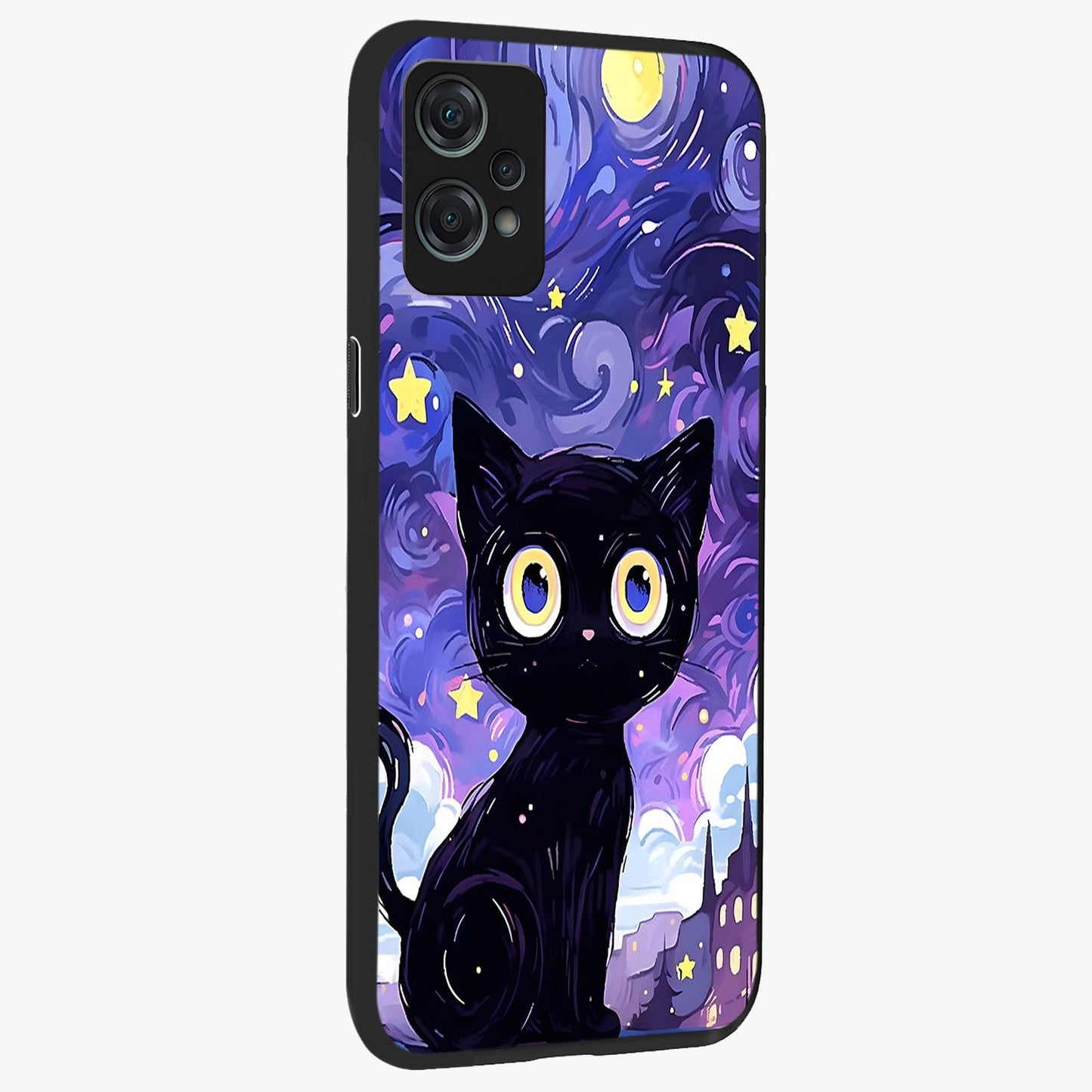 Abstract Cat Art Glass Case for 1+Nord Ce 2 Lite stylish side perspective highlighting bold abstract artwork details