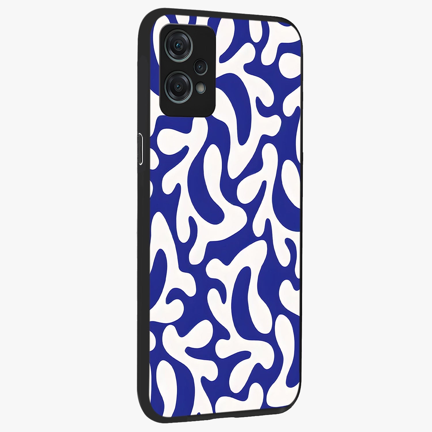 Abstract Coral Waves Glass Case for 1+Nord Ce 2 Lite side perspective highlighting dynamic wave patterns and premium build