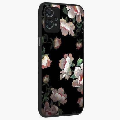 Abstract Embossed Blooming Bright Flower Glass Case for 1+Nord Ce 2 Lite side perspective highlighting bright embossed flower texture
