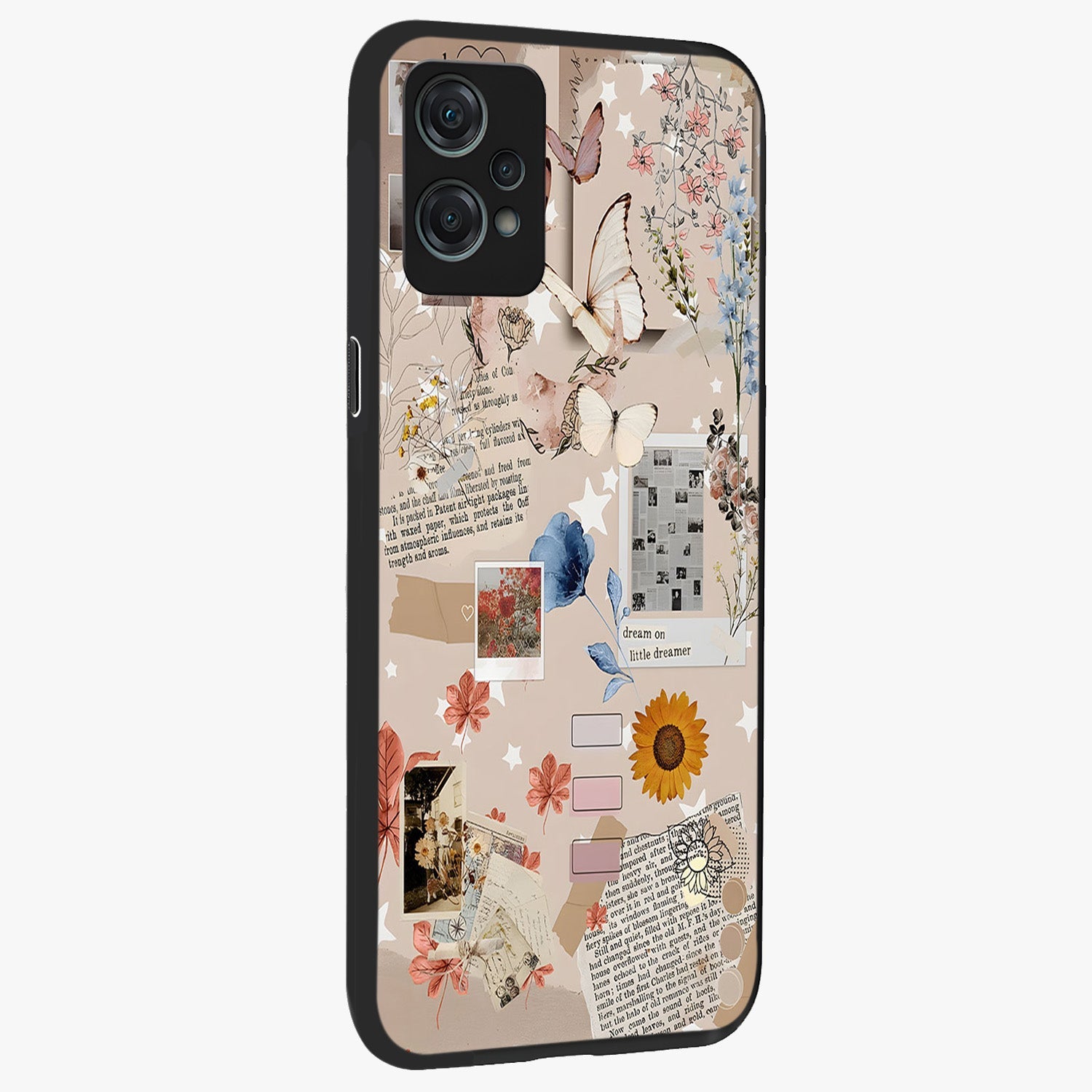 Aesthetic Butterfly Glass Case for 1+Nord Ce 2 Lite side perspective highlighting premium edges and butterfly illustration