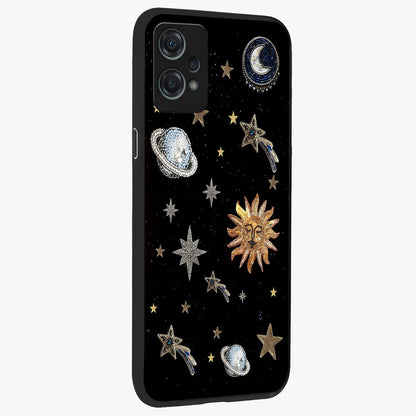Beaded Cosmic Dreams Glass Case for 1+Nord Ce 2 Lite side perspective highlighting intricate beaded cosmic textures