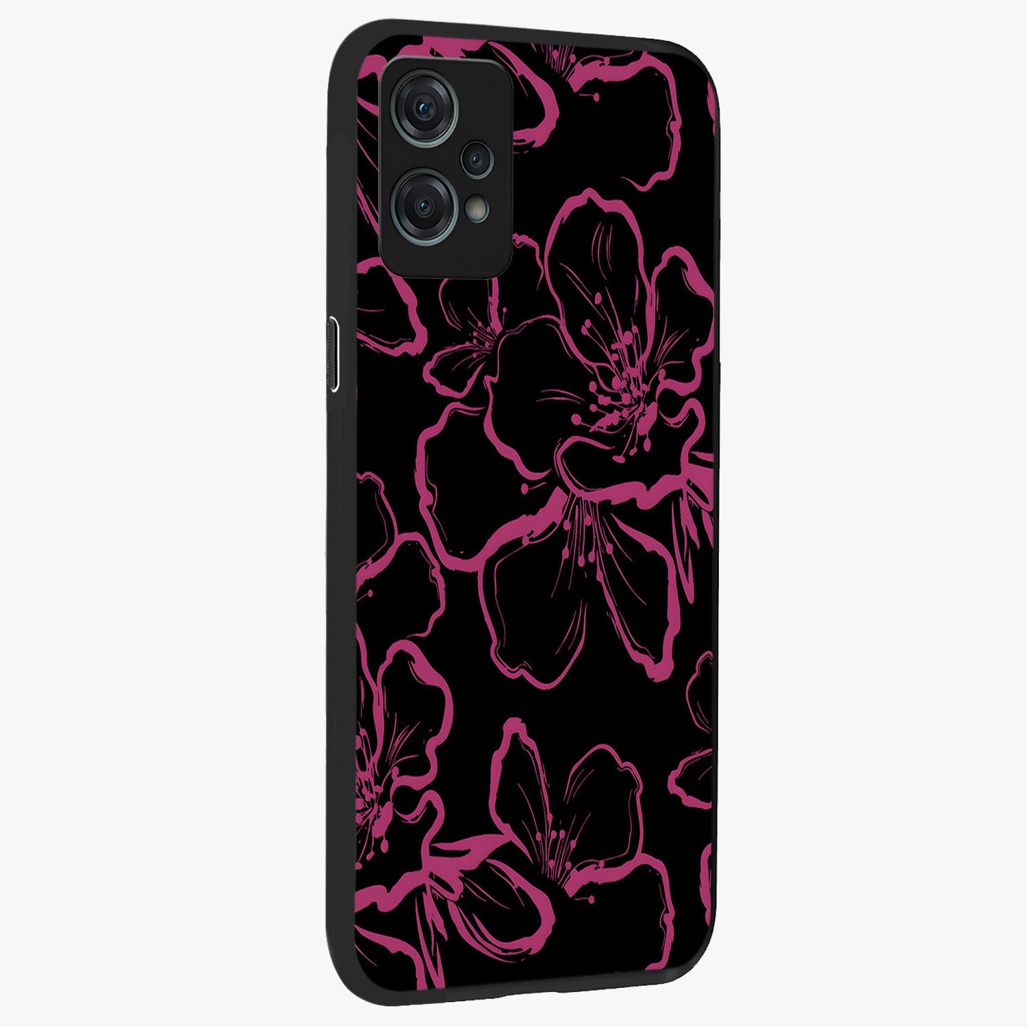 Black Violet Sketch Garden Glass Case for 1+Nord Ce 2 Lite side perspective highlighting elegant sketch detailing and premium finish