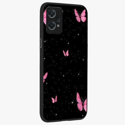 Blinking Butterfly Glass Case for 1+Nord Ce 2 Lite displayed upright for graceful aesthetic visibility and premium finish.