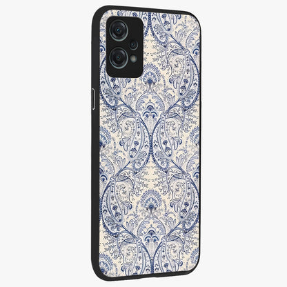 Blue Paisley Bloom Glass Case for 1+Nord Ce 2 Lite side perspective highlighting elegant paisley textures and premium build
