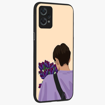 Boy Holding Flowers Glass Case for 1+Nord Ce 2 Lite side perspective highlighting delicate flower details and premium build
