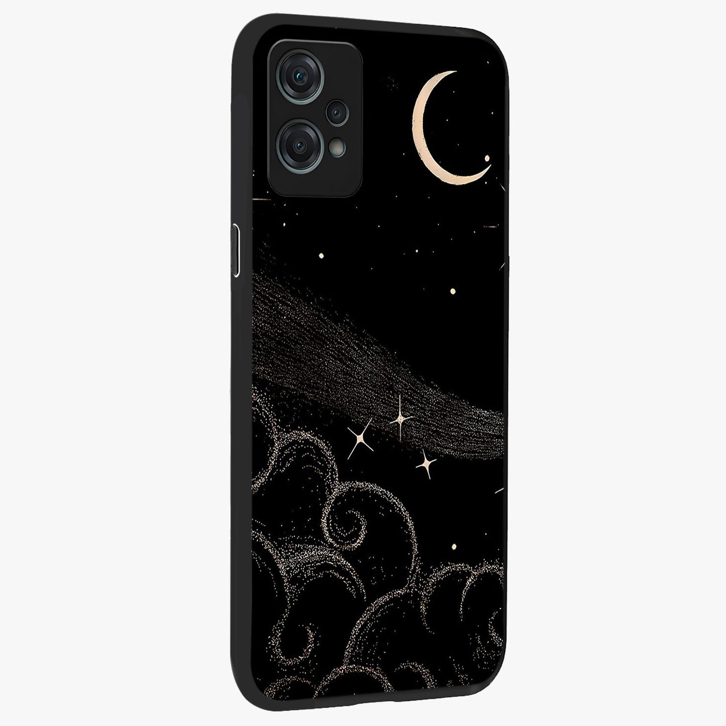 Celestial Midnight Veil Glass Case for 1+Nord Ce 2 Lite side perspective highlighting rich night tones and sleek premium edges