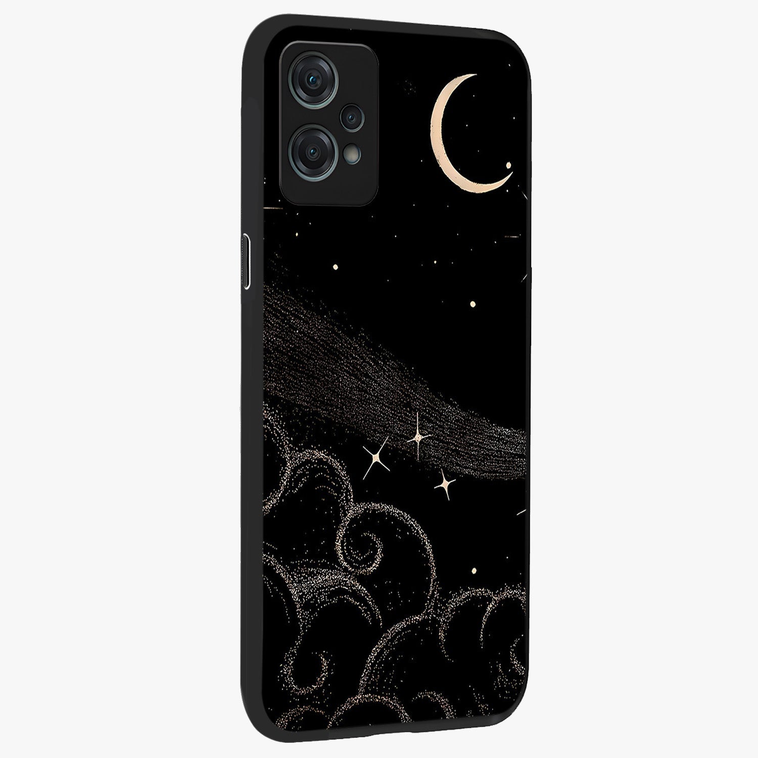 Celestial Midnight Veil Glass Case for 1+Nord Ce 2 Lite side perspective highlighting rich night tones and sleek premium edges