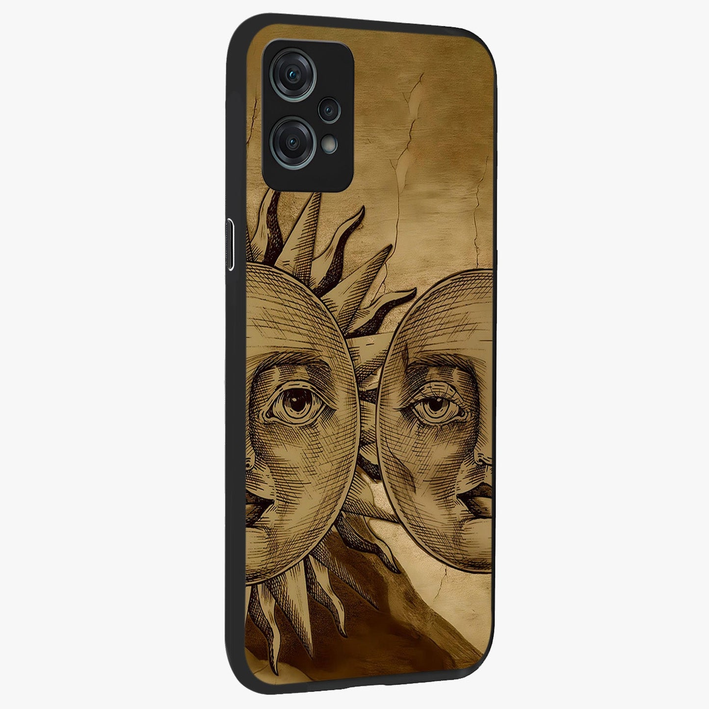 Celestial Relic Glow Glass Case for 1+Nord Ce 2 Lite side perspective highlighting intricate celestial textures and sleek build