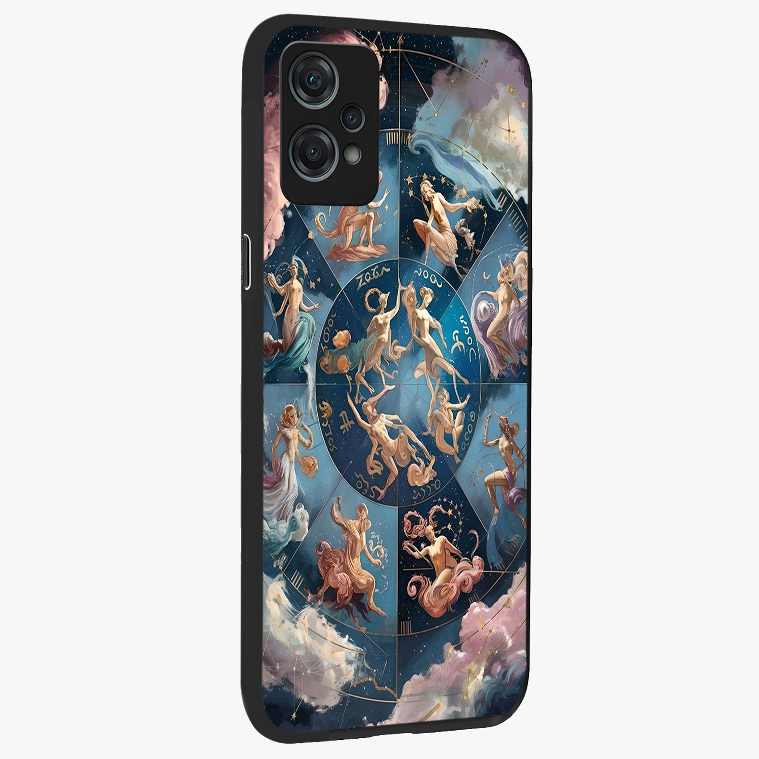 Celestial Signs Dance Glass Case for 1+Nord Ce 2 Lite side perspective highlighting flowing celestial patterns and sleek edges