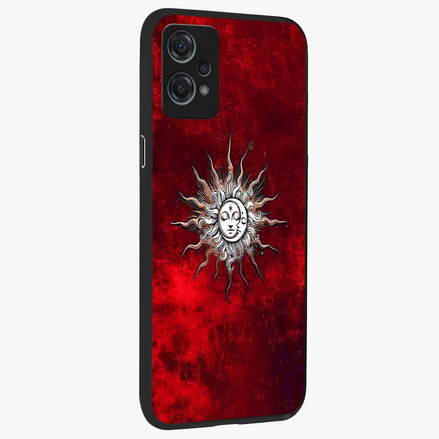Cosmic Twin Eclipse Glass Case for 1+Nord Ce 2 Lite side perspective highlighting eclipse detailing and premium smooth build