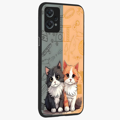 Cozy Cat Duo Glass Case for 1+Nord Ce 2 Lite side perspective highlighting playful cat detailing and sleek edges