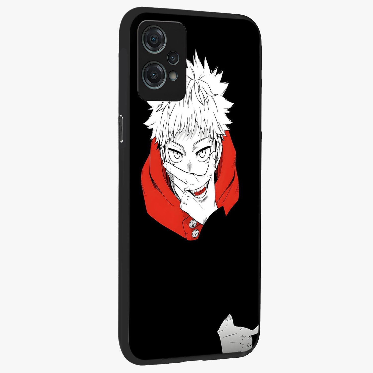 Crimson Chaos Smile Glass Case for 1+Nord Ce 2 Lite side perspective highlighting intense color contrast and sleek edges