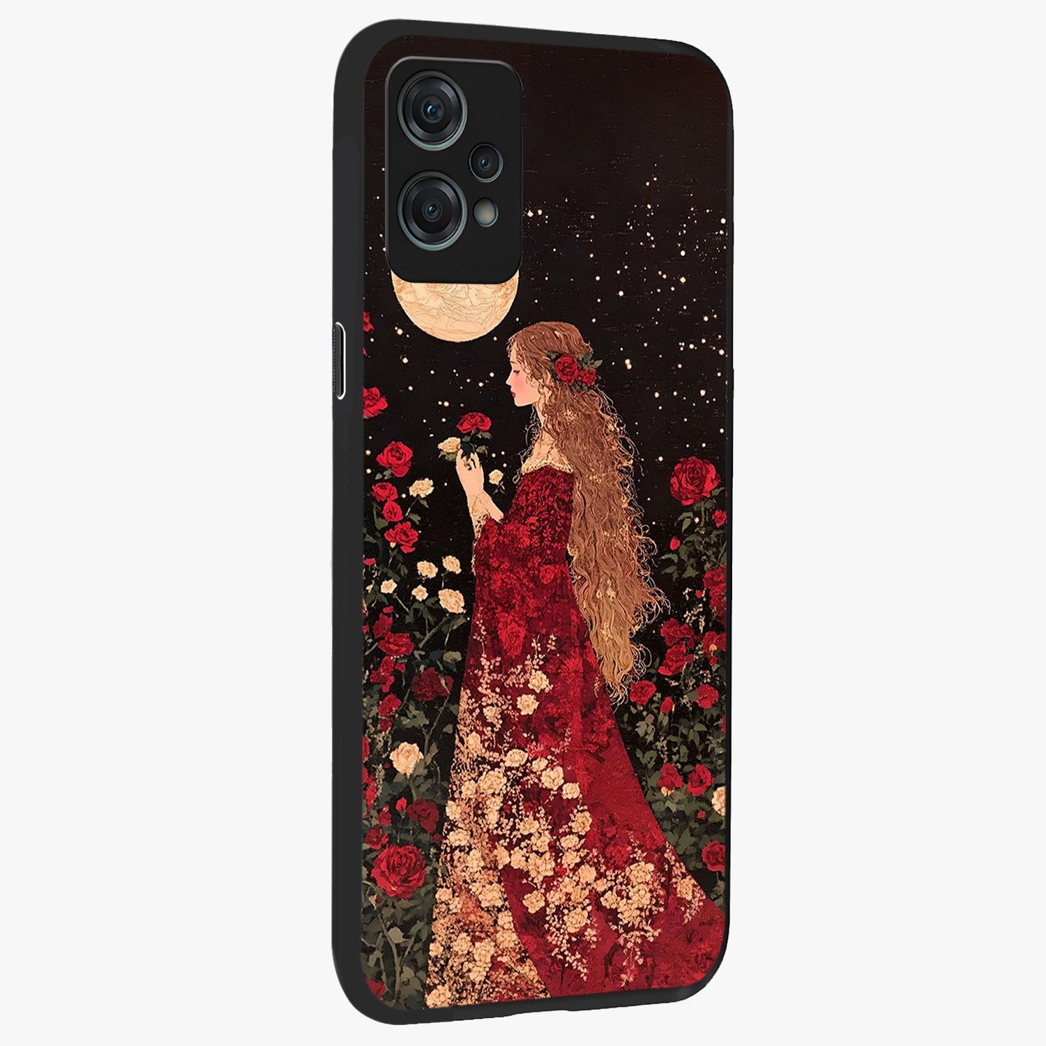 Crimson Dreams Glass Case for 1+Nord Ce 2 Lite side perspective highlighting vibrant tones and premium edge detailing