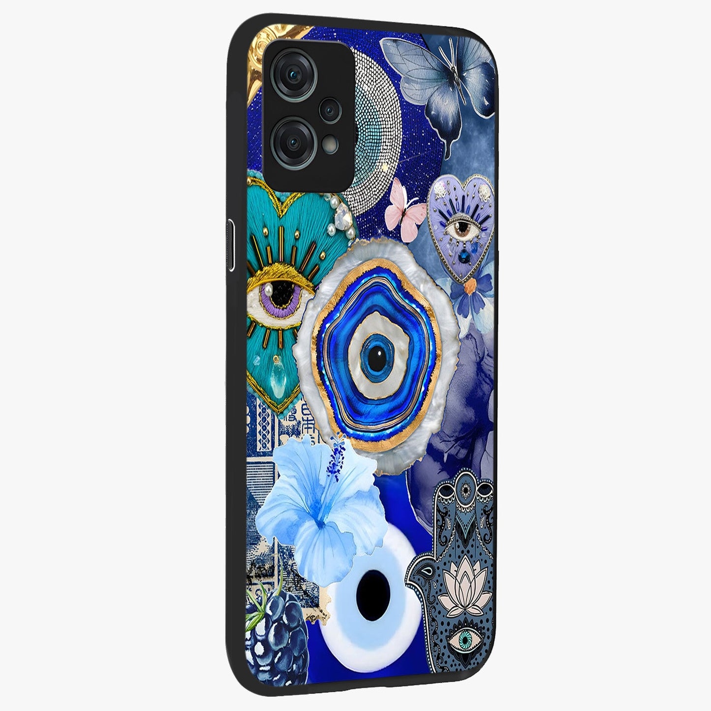 Crimson Evil Eye Charm Glass Case for 1+Nord Ce 2 Lite side perspective highlighting intricate charm design and smooth edges