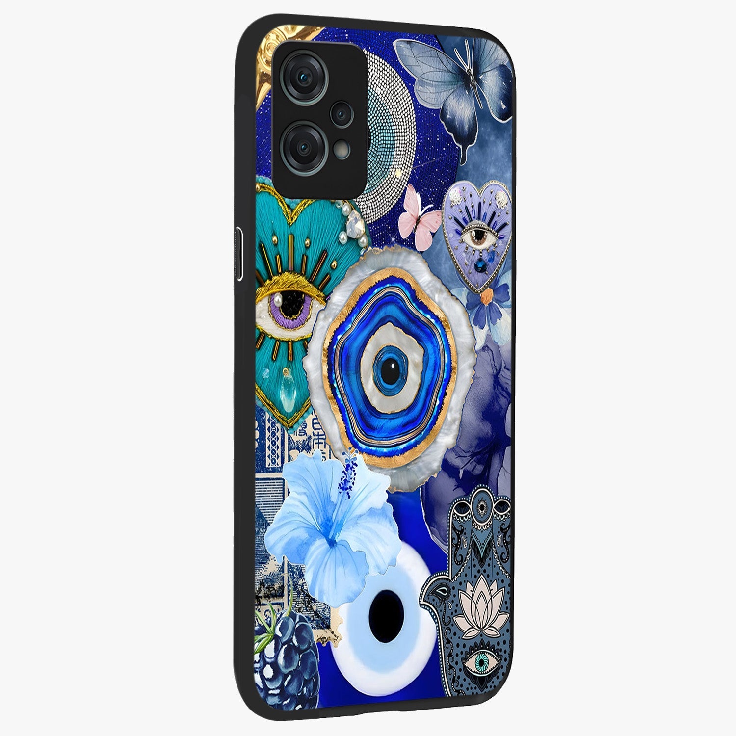 Crimson Evil Eye Charm Glass Case for 1+Nord Ce 2 Lite side perspective highlighting intricate charm design and smooth edges