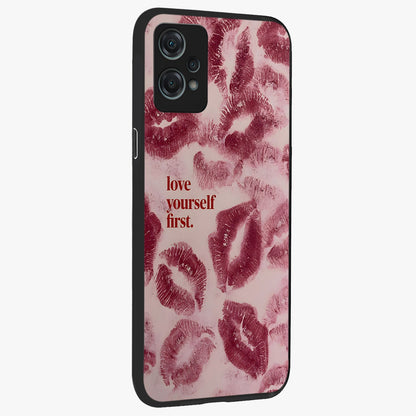 Crimson Kiss Love Glass Case for 1+Nord Ce 2 Lite side perspective highlighting elegant detailing and smooth premium edges