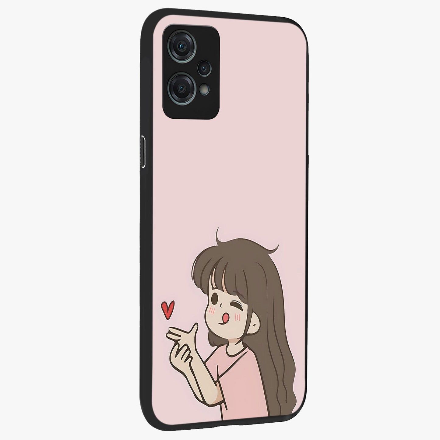 Cute Kiss Heart Glass Case for 1+Nord Ce 2 Lite side perspective highlighting delicate heart detailing and premium edge finish