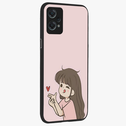 Cute Kiss Heart Glass Case for 1+Nord Ce 2 Lite side perspective highlighting delicate heart detailing and premium edge finish
