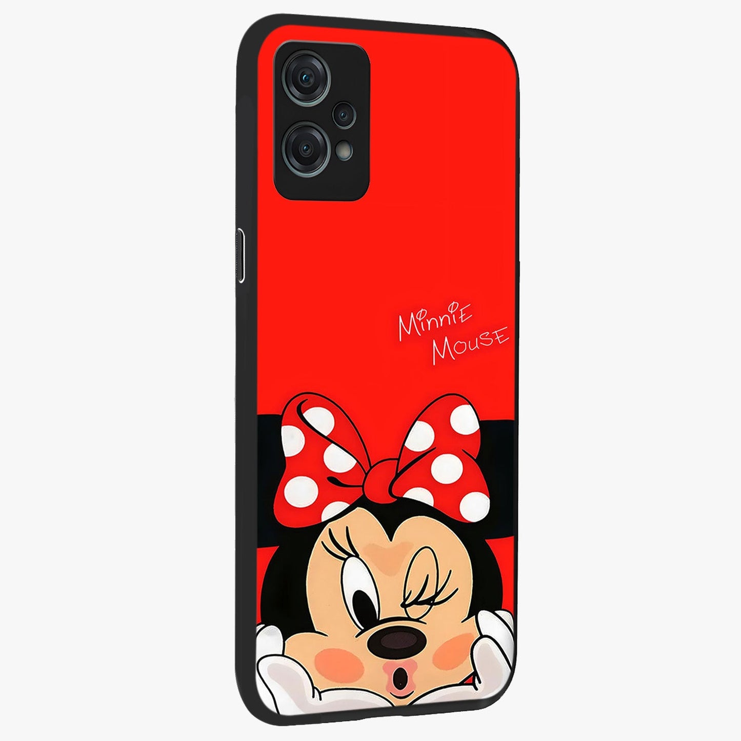 Cute Minnie Love Glass Case for 1+Nord Ce 2 Lite side perspective highlighting cute illustration textures and smooth premium edges