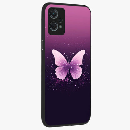 Cute Starry Butterfly Glass Case for 1+Nord Ce 2 Lite side perspective highlighting glowing star details and sleek edge finish