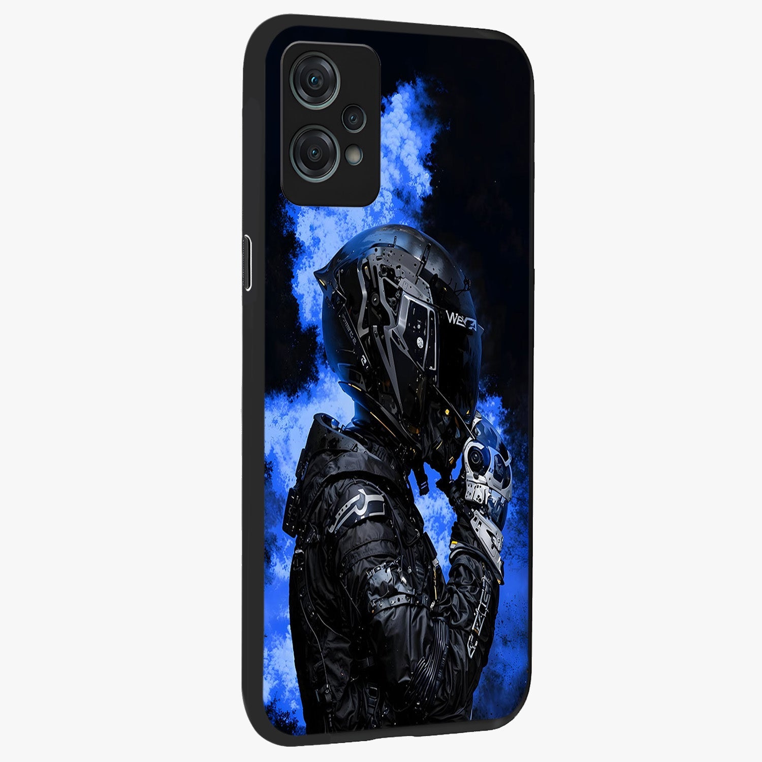 Cyber Sentinel Protocol Glass Case for 1+Nord Ce 2 Lite side perspective highlighting sharp digital textures and premium build