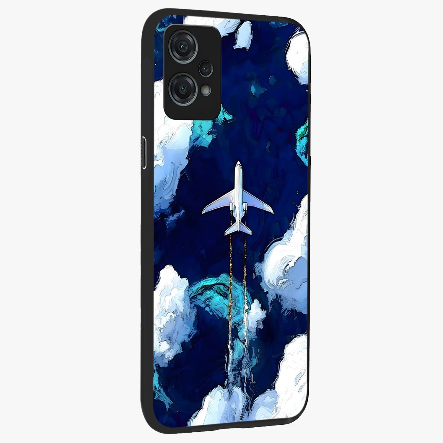 Dark Airplane Glass Case for 1+Nord Ce 2 Lite side perspective highlighting sleek aviation detailing and premium build