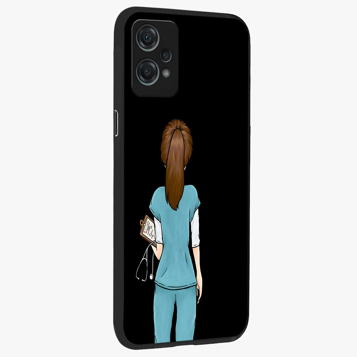 Doctor Pattern Custom Name Glass Case for 1+Nord Ce 2 Lite side perspective highlighting custom typography and smooth premium edges