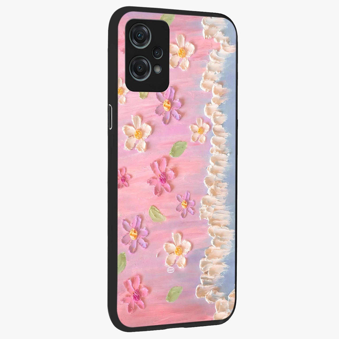 Dreamy Painted Garden Glass Case for 1+Nord Ce 2 Lite side perspective highlighting colorful bloom details and premium edges