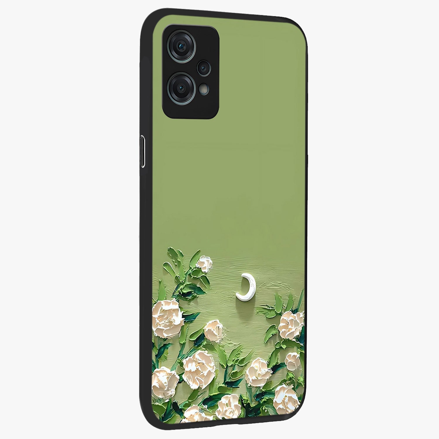 Emerald Bloom Calm Glass Case for 1+Nord Ce 2 Lite side perspective highlighting delicate bloom detailing and smooth edges