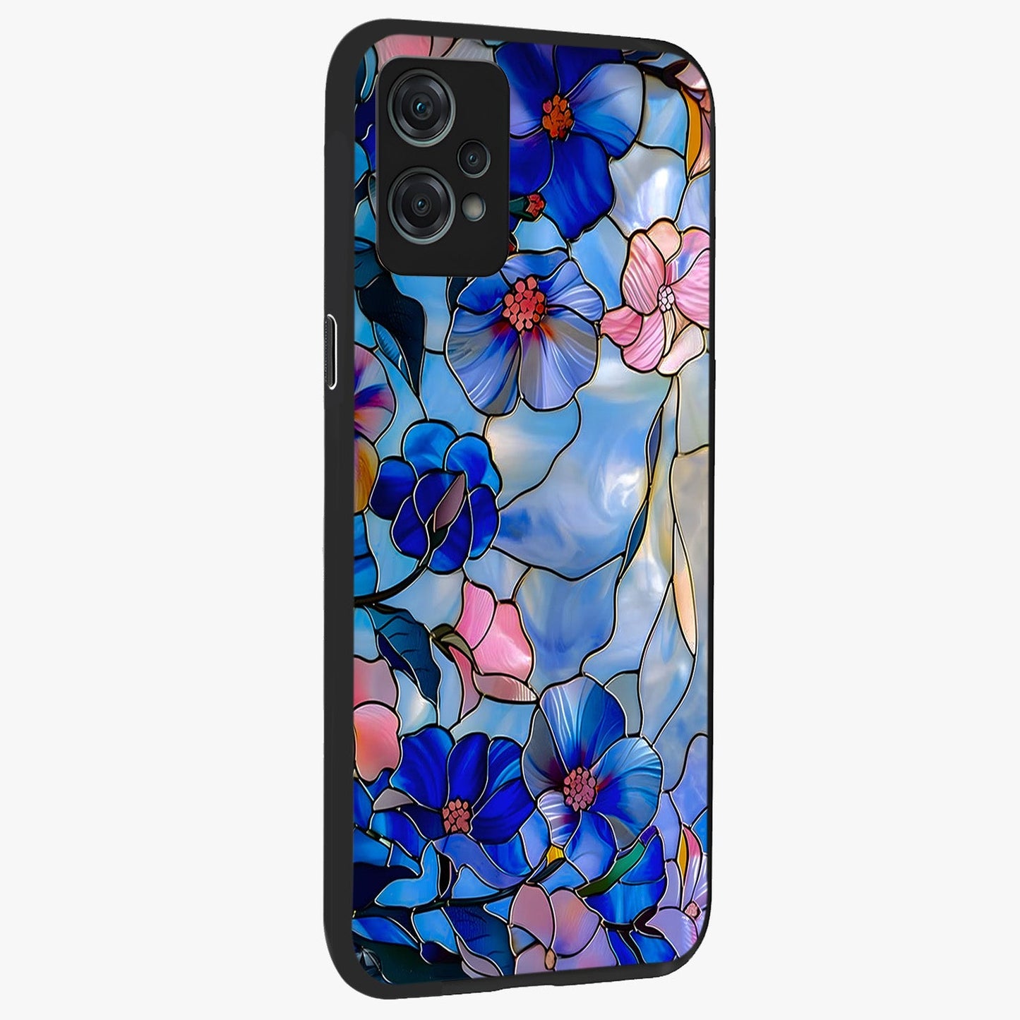 Eternal Floral Stained Glass Case for 1+Nord Ce 2 Lite side perspective highlighting colorful floral detailing and premium edge finish