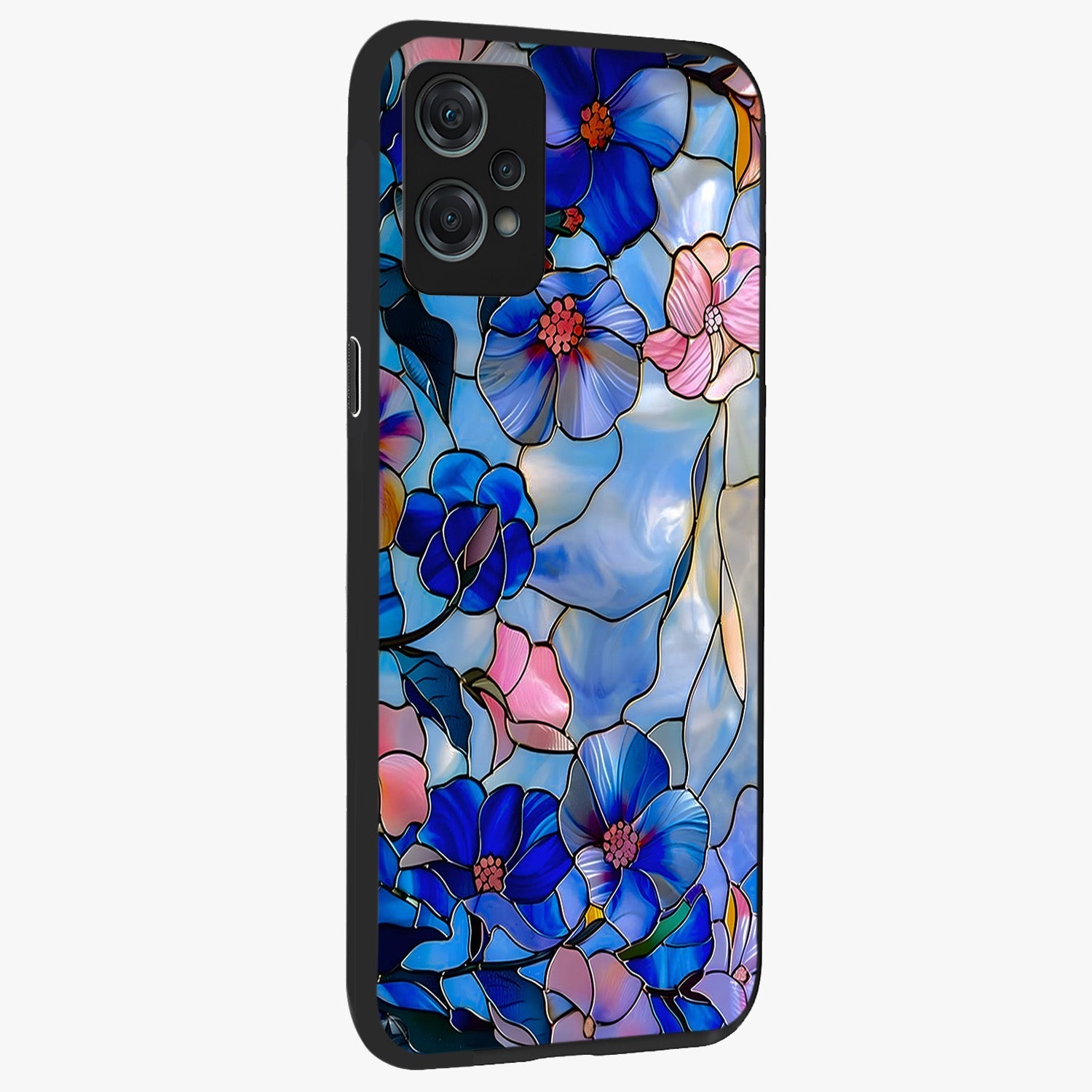Eternal Floral Stained Glass Case for 1+Nord Ce 2 Lite side perspective highlighting colorful floral detailing and premium edge finish