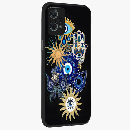Evil Eye Charm Vibes Glass Case for 1+Nord Ce 2 Lite side perspective highlighting vibrant textures and premium edge finish