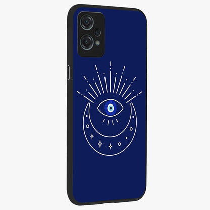 Evil Eye With Blue Themed Collage Glass Case for 1+Nord Ce 2 Lite side perspective highlighting bold collage detailing and smooth edges