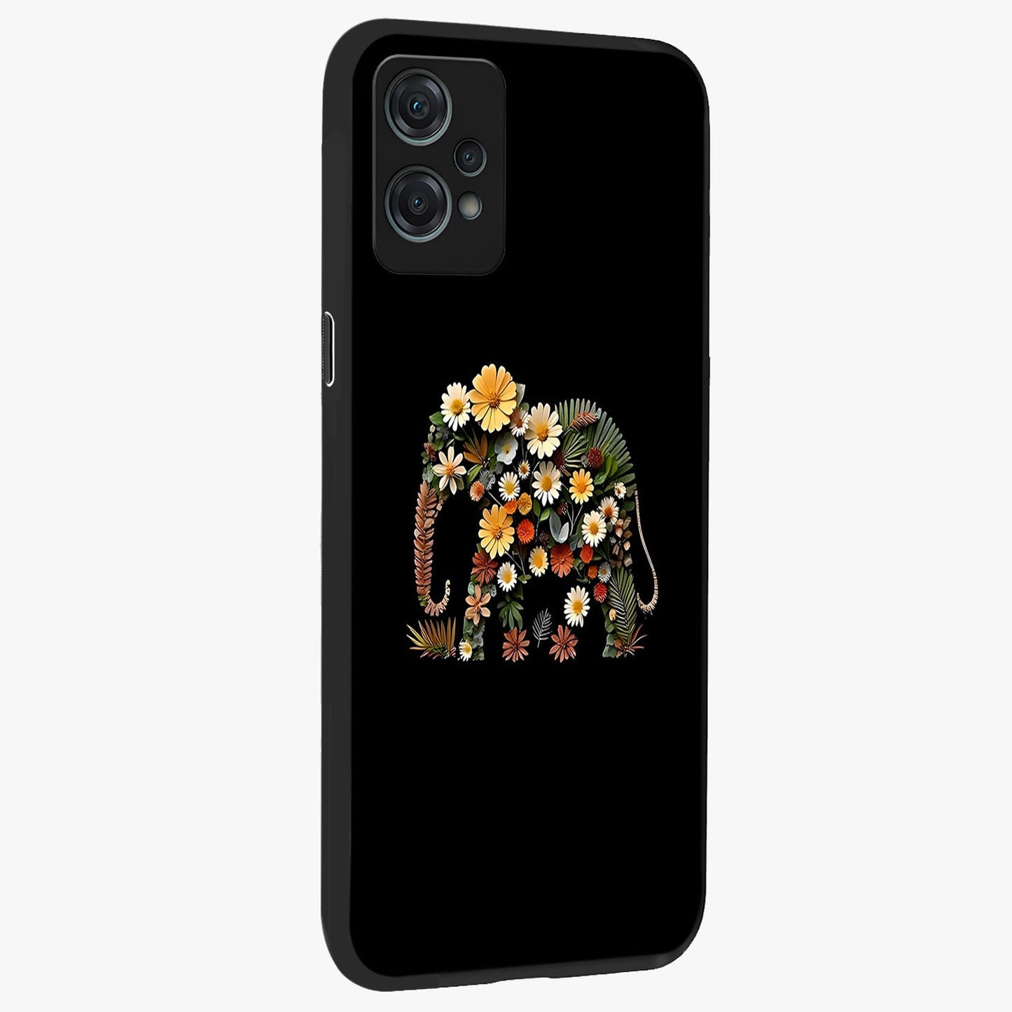 Floral Elephant Glass Case for 1+Nord Ce 2 Lite side perspective highlighting intricate artwork and smooth premium build