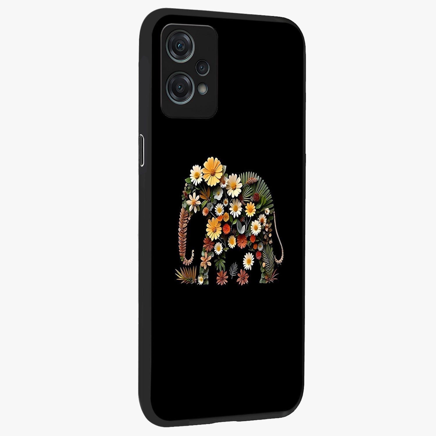 Floral Elephant Glass Case for 1+Nord Ce 2 Lite side perspective highlighting intricate artwork and smooth premium build