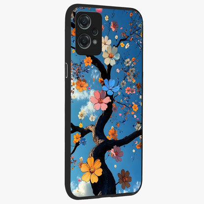 Floral Tree Glass Case for 1+Nord Ce 2 Lite side perspective highlighting vibrant floral patterns and sleek edges