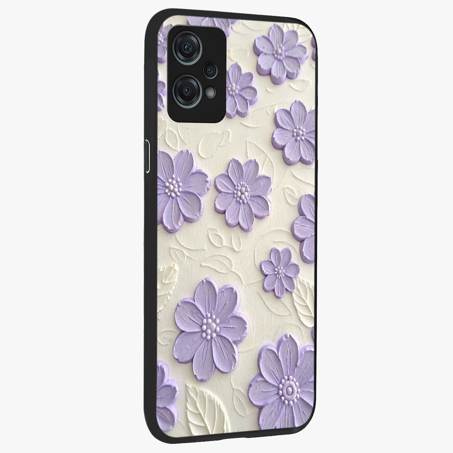 Floral Wall Art With Purple Flowers Glass Case for 1+Nord Ce 2 Lite side perspective highlighting delicate bloom details and premium build
