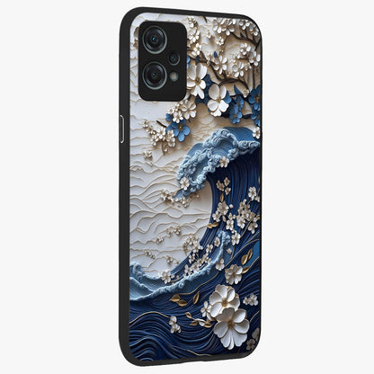 Floral Wave Origami Glass Case for 1+Nord Ce 2 Lite side perspective highlighting sharp origami textures and sleek premium edges