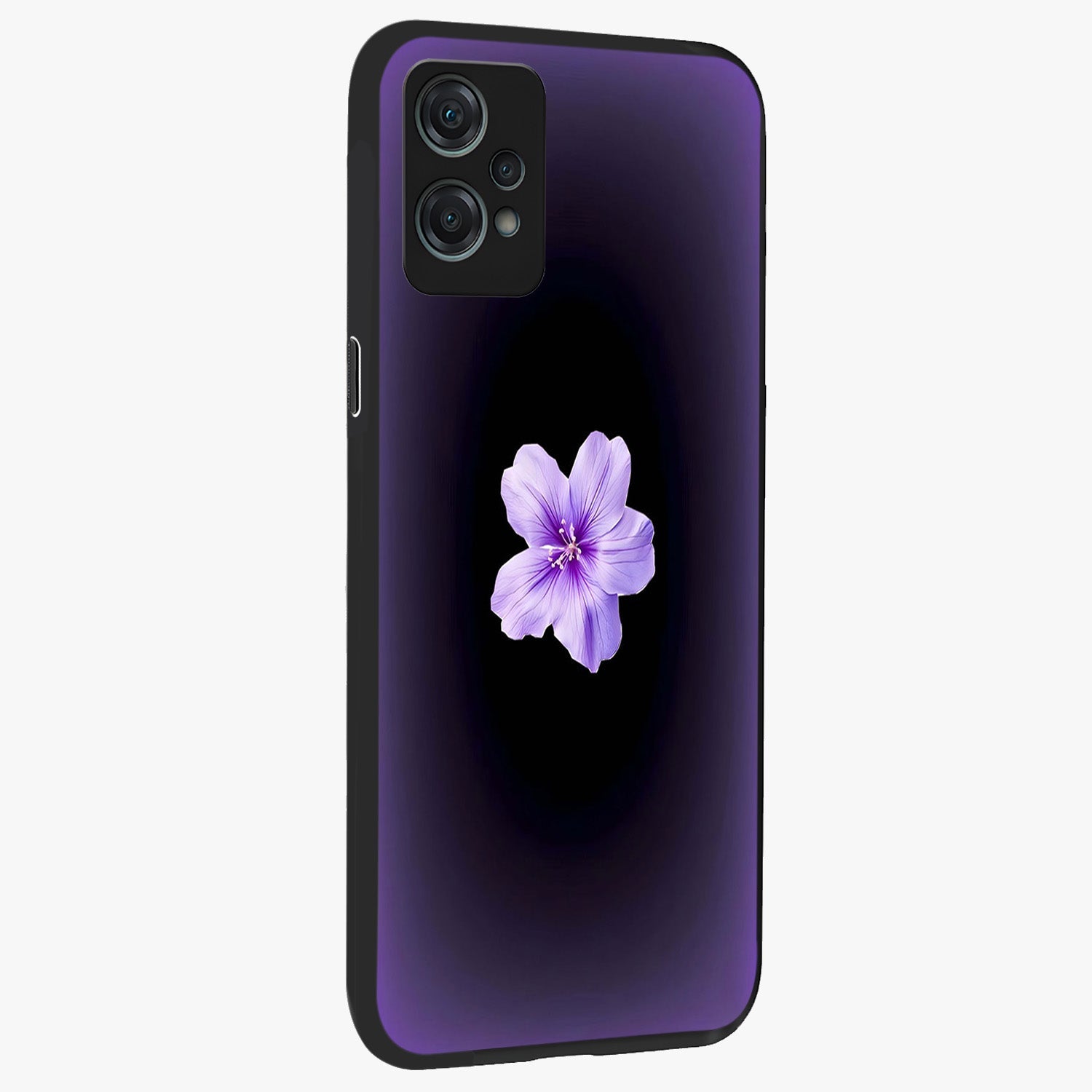 Flower on Soft Violet Gradient Glass Case for 1+Nord Ce 2 Lite side perspective highlighting delicate bloom detailing and smooth edges
